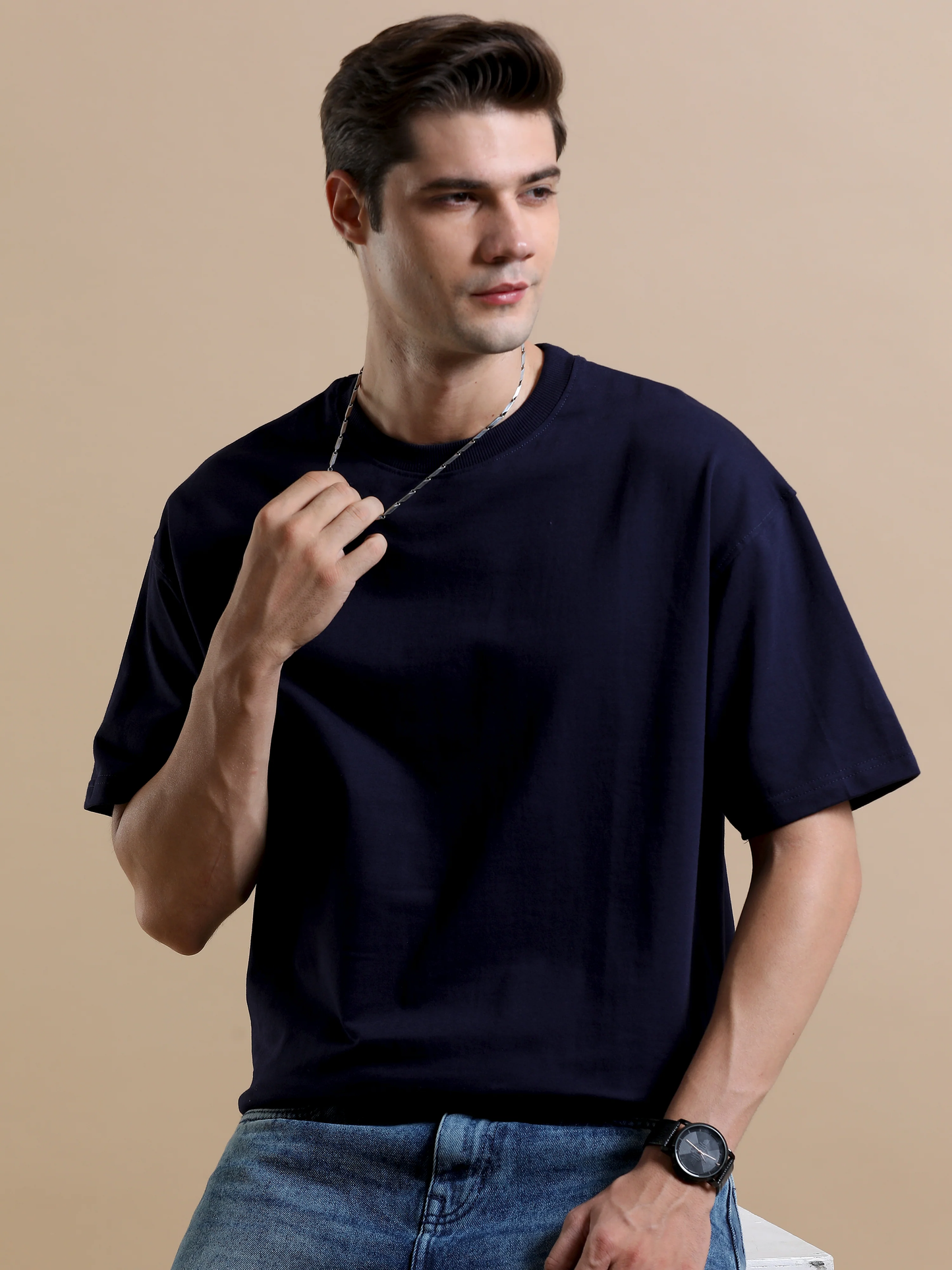 100% COTTON NAVY BLUE OVERSIZED T-SHIRT