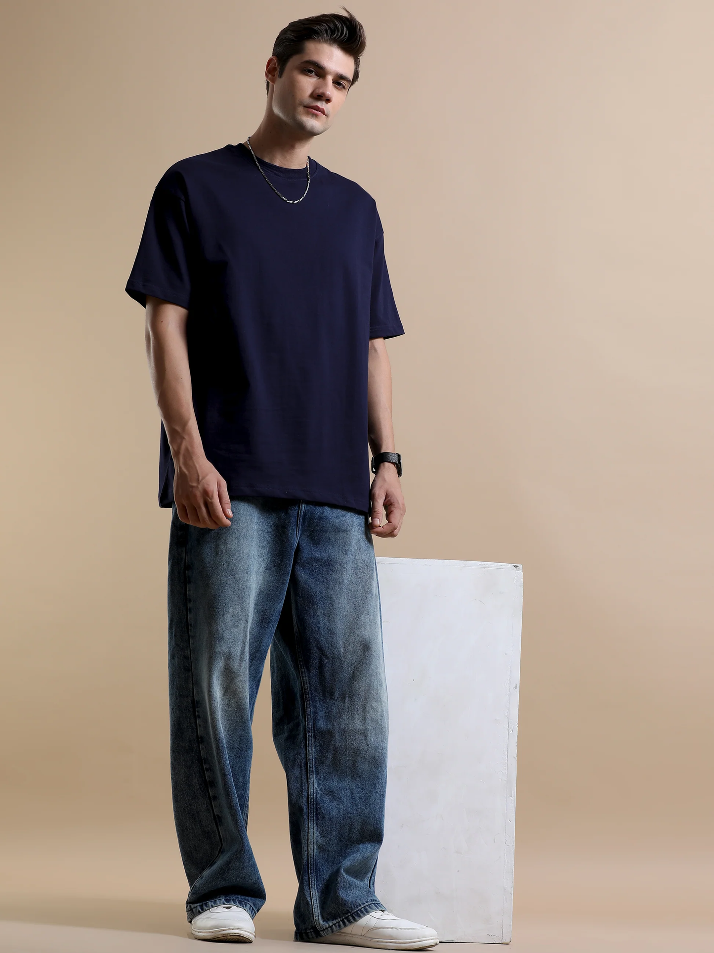 100% COTTON NAVY BLUE OVERSIZED T-SHIRT